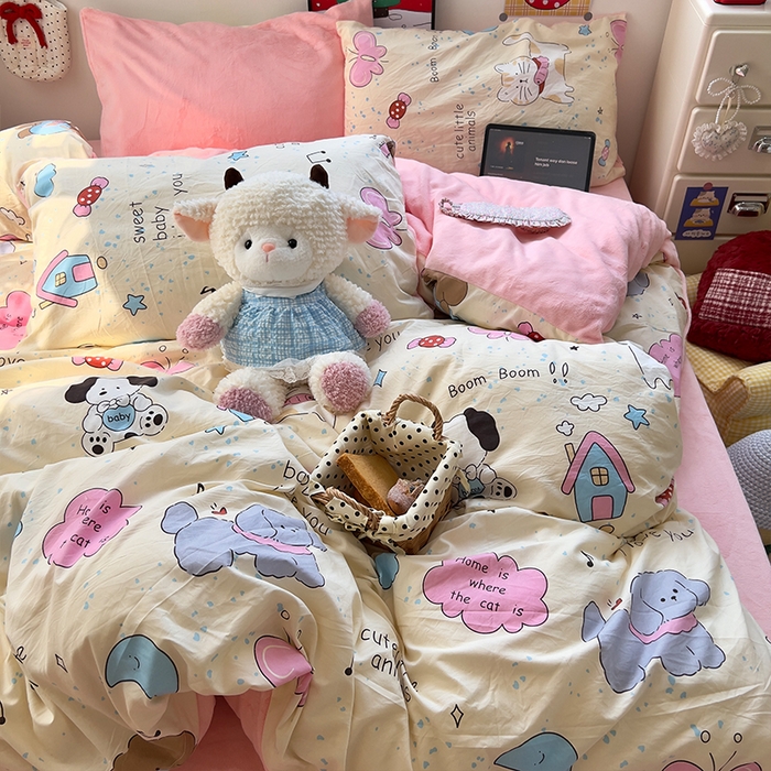 91家纺网 家纺一手货源 找家纺 原素 2025秋冬A类水洗棉+200克牛奶绒四件套 动物音乐会-绒