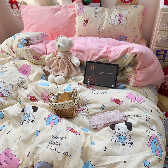 91家纺网 家纺一手货源 找家纺 原素 2025秋冬A类水洗棉+200克牛奶绒四件套 动物音乐会-绒