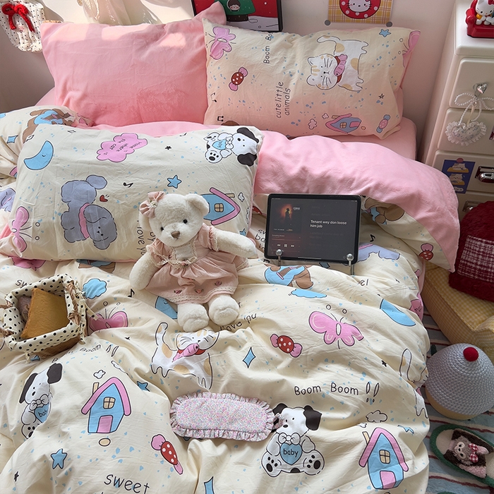 91家纺网 家纺一手货源 找家纺 原素 2025秋冬A类水洗棉+200克牛奶绒四件套 动物音乐会-绒