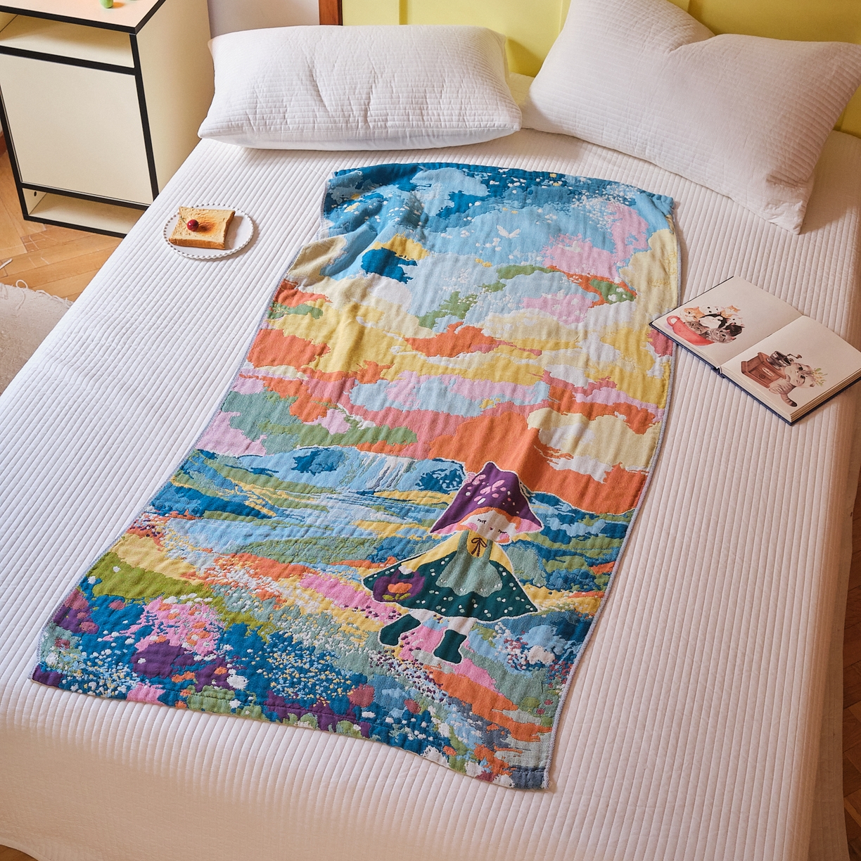 91家纺网 家纺一手货源 找家纺 沐瑟家纺 2025新款卡通A类全棉四层纱布浴巾加大毛巾-第四组 小红帽 150*75cm