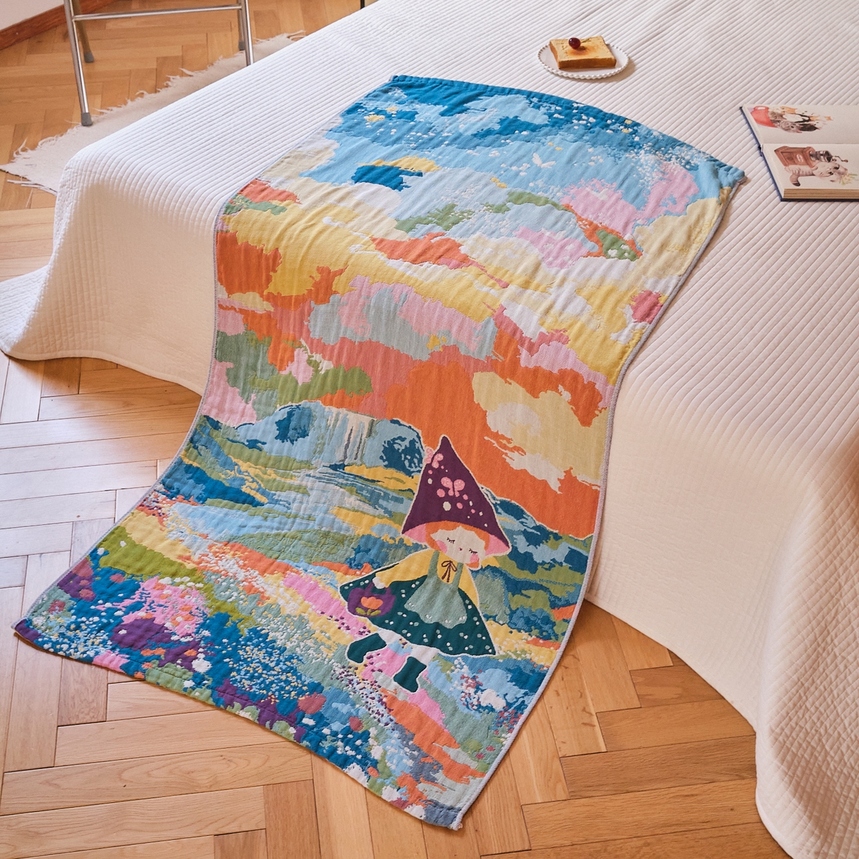 91家纺网 家纺一手货源 找家纺 沐瑟家纺 2025新款卡通A类全棉四层纱布浴巾加大毛巾-第四组 小红帽 150*75cm