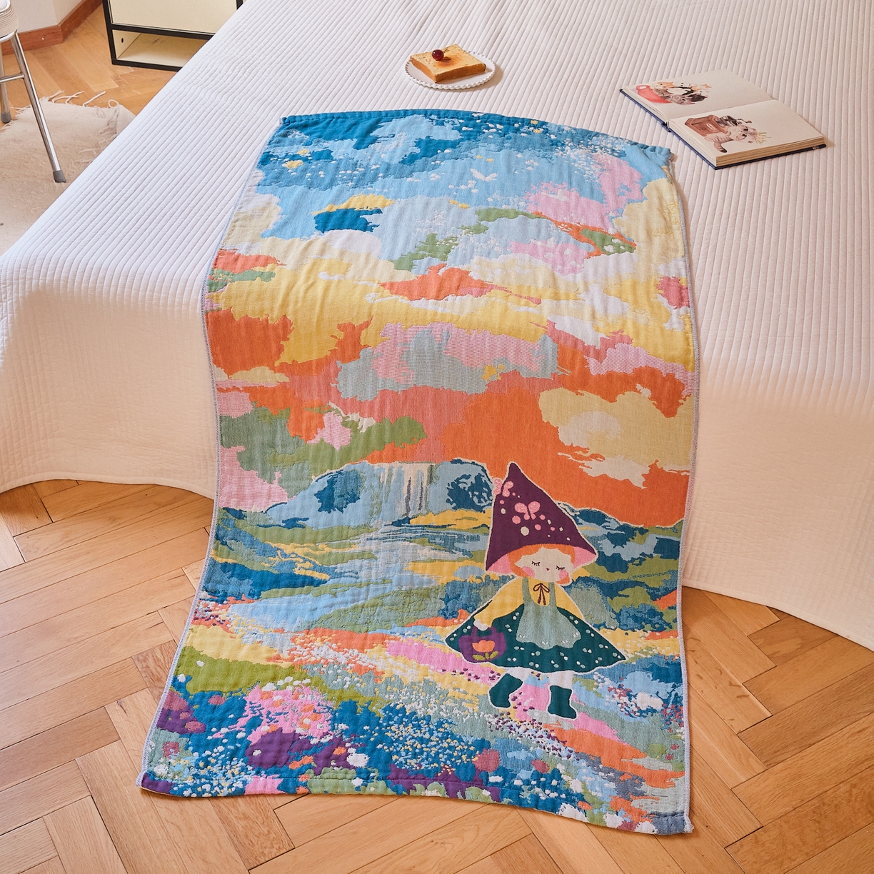 91家纺网 家纺一手货源 找家纺 沐瑟家纺 2025新款卡通A类全棉四层纱布浴巾加大毛巾-第四组 小红帽 150*75cm