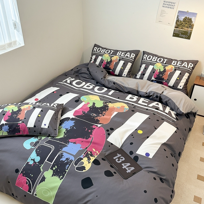 91家纺网 家纺一手货源 找家纺 色鬼布艺高端家居主号 2025新款现代简约网红款四季棉四件套 涂鸦熊