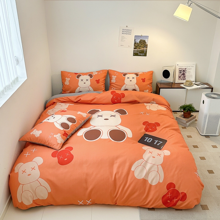 色鬼布艺高端家居主号 2025新款现代简约网红款四季棉四件套 熊仔桔