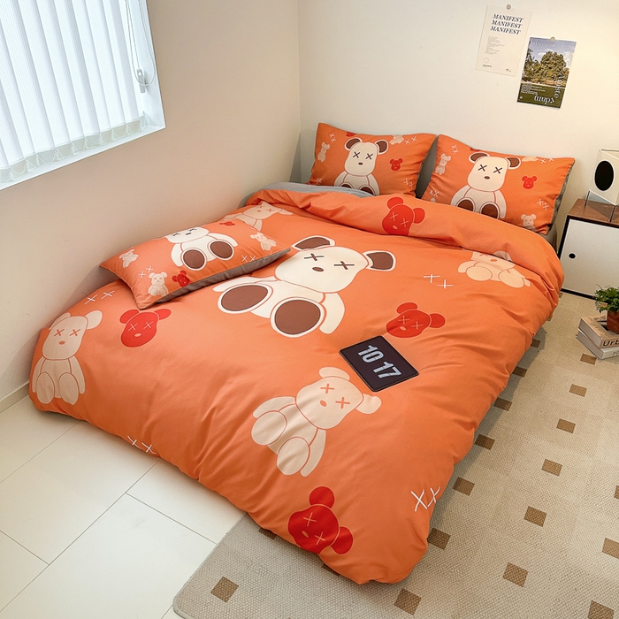 91家纺网 家纺一手货源 找家纺 色鬼布艺高端家居主号 2025新款现代简约网红款四季棉四件套 熊仔桔