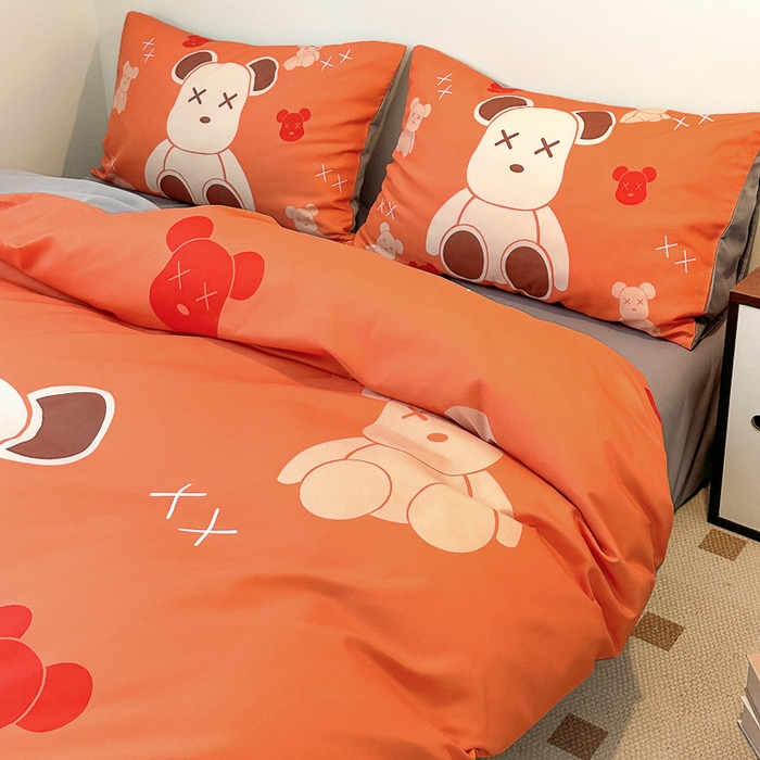 91家纺网 家纺一手货源 找家纺 色鬼布艺高端家居主号 2025新款现代简约网红款四季棉四件套 熊仔桔