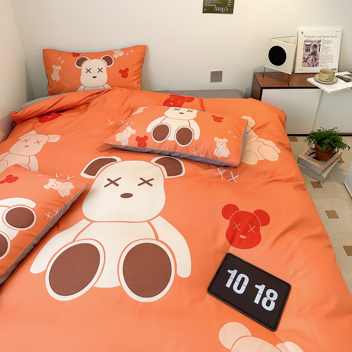 91家纺网 家纺一手货源 找家纺 色鬼布艺高端家居主号 2025新款现代简约网红款四季棉四件套 熊仔桔