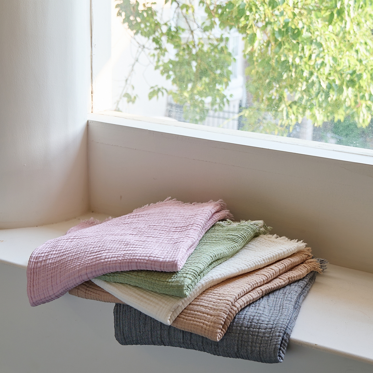 91家纺网 家纺一手货源 找家纺 沐瑟家纺 2025新款四层全棉纱布流苏毯系列-浪漫 组合图