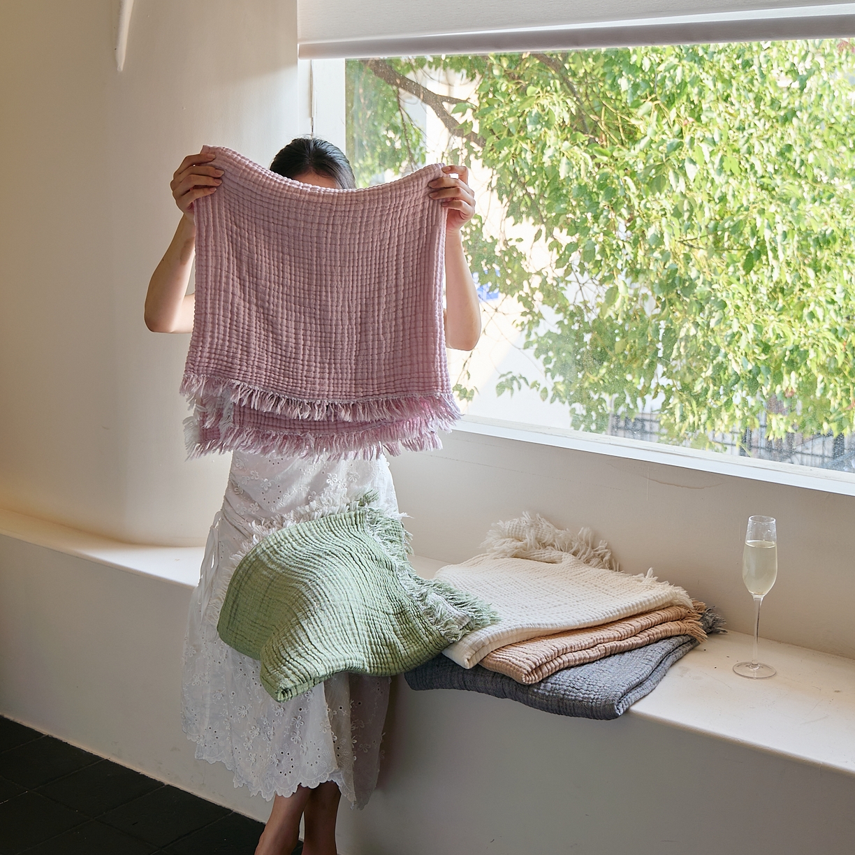 91家纺网 家纺一手货源 找家纺 沐瑟家纺 2025新款四层全棉纱布流苏毯系列-浪漫 组合图