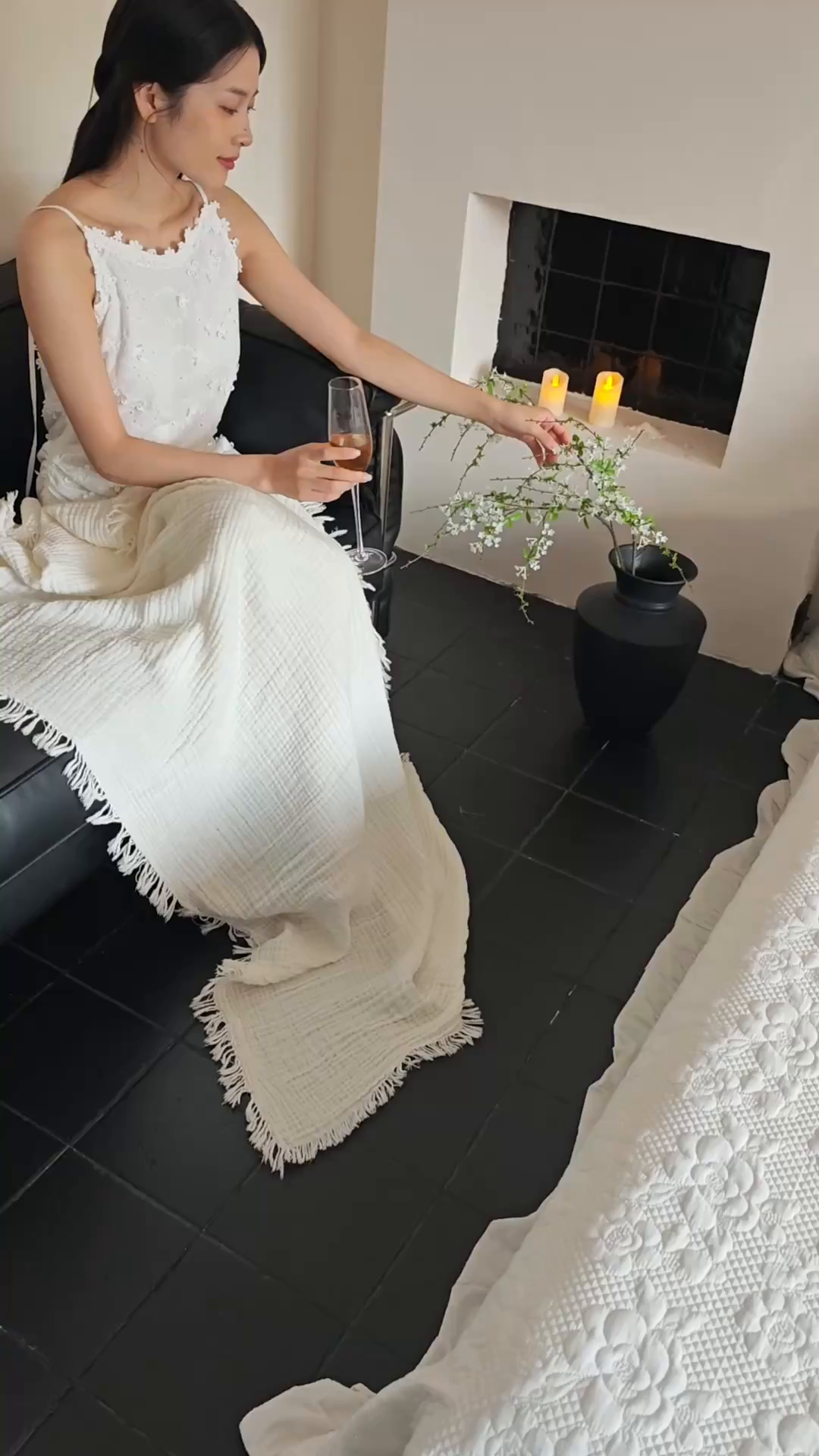 91家纺网 家纺一手货源 找家纺 沐瑟家纺 2025新款四层全棉纱布流苏毯系列-浪漫 浪漫-月白