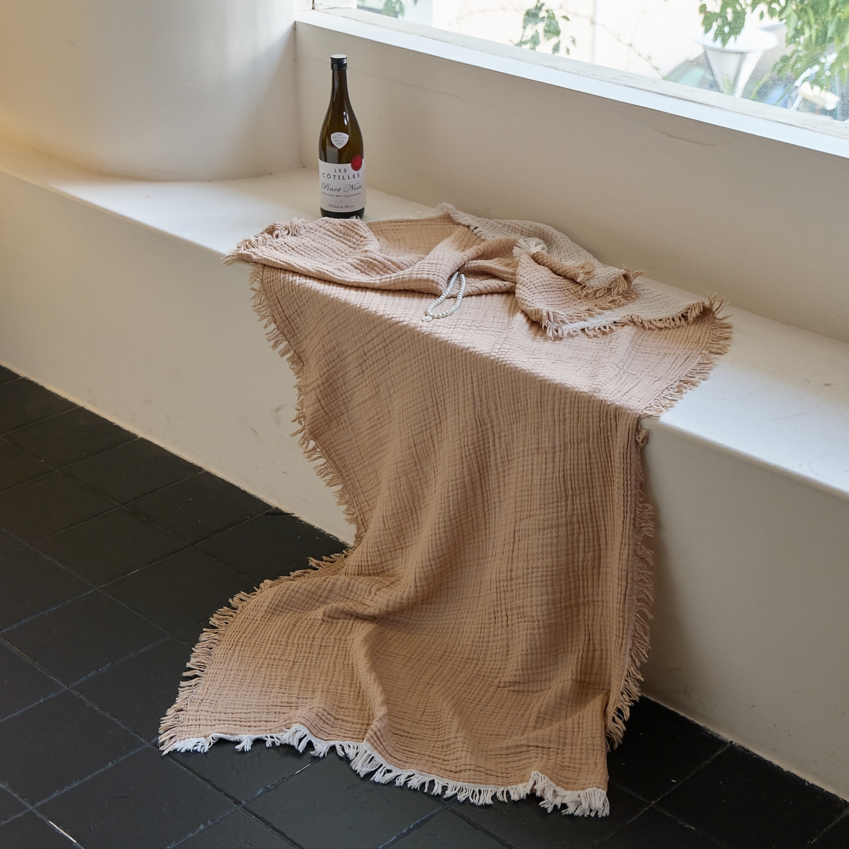 91家纺网 家纺一手货源 找家纺 沐瑟家纺 2025新款四层全棉纱布流苏毯系列-浪漫 浪漫-焦糖色