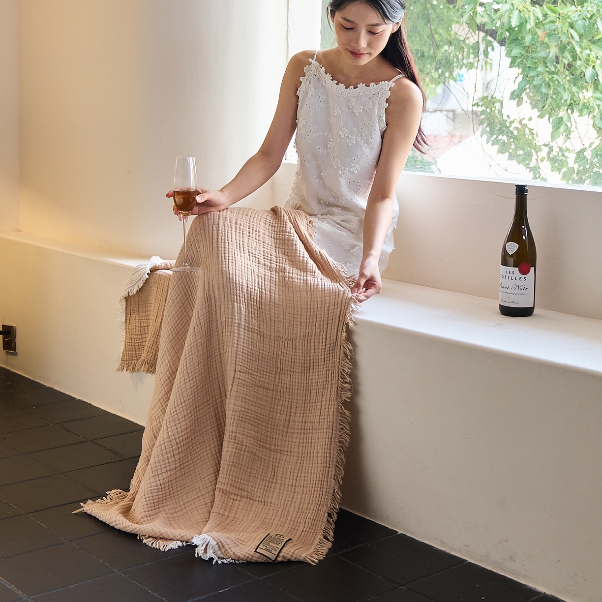 91家纺网 家纺一手货源 找家纺 沐瑟家纺 2025新款四层全棉纱布流苏毯系列-浪漫 浪漫-焦糖色