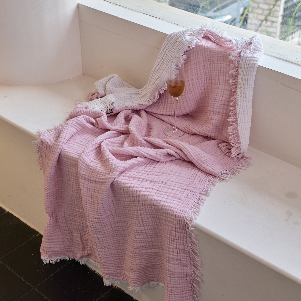 91家纺网 家纺一手货源 找家纺 沐瑟家纺 2025新款四层全棉纱布流苏毯系列-浪漫 浪漫-樱粉