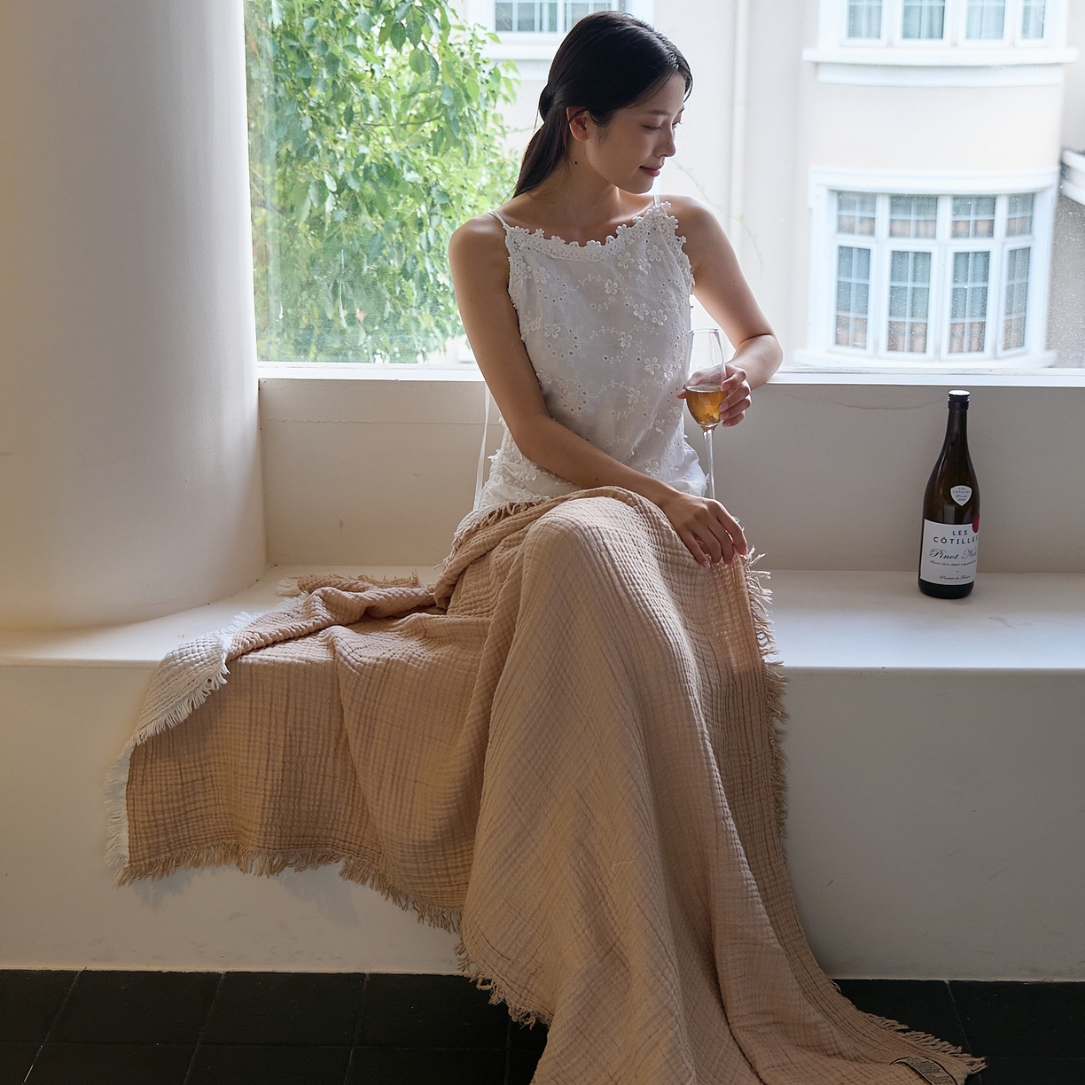 91家纺网 家纺一手货源 找家纺 沐瑟家纺 2025新款四层全棉纱布流苏毯系列-浪漫 浪漫-焦糖色