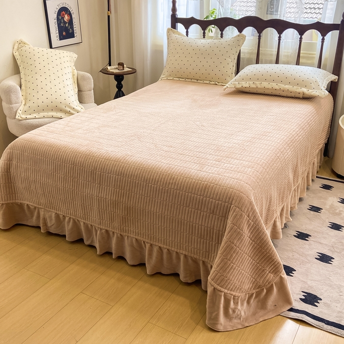 91家纺网 家纺一手货源 找家纺 典曼家纺 2025新款亲肤舒适双面牛奶绒床盖款四件套 可可奶咖