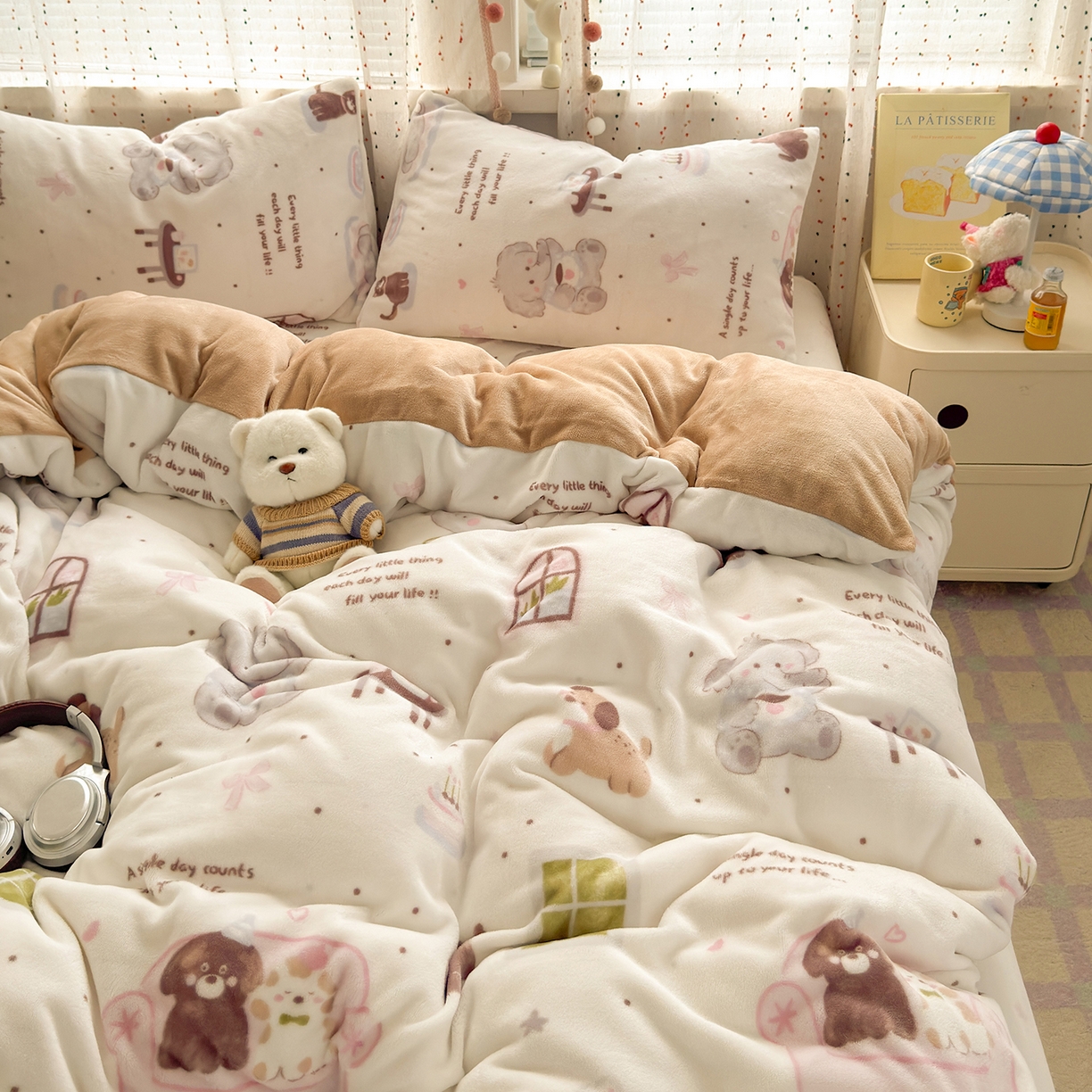 91家纺网 家纺一手货源 找家纺 沐芷 2025 高克重加厚A类牛奶绒四件套珊瑚绒卡通简约三件套 【绒】软萌小象