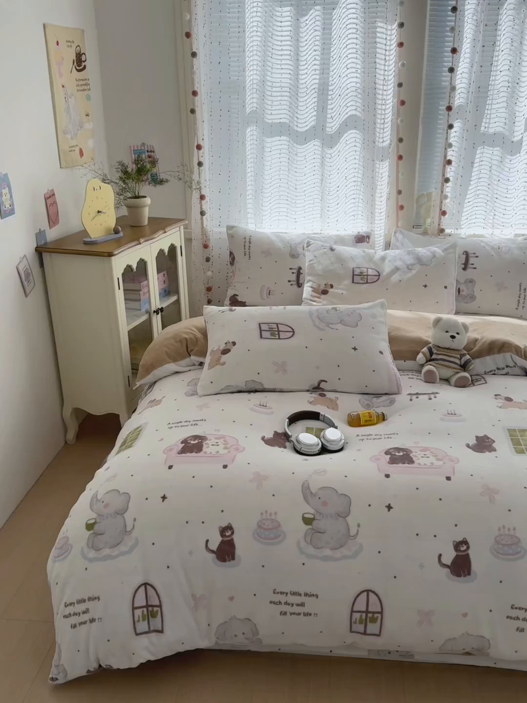 91家纺网 家纺一手货源 找家纺 沐芷 2025 高克重加厚A类牛奶绒四件套珊瑚绒卡通简约三件套 【绒】软萌小象