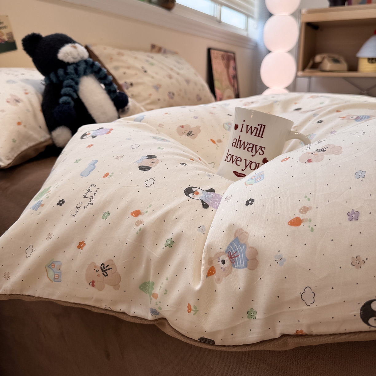 91家纺网 家纺一手货源 找家纺 怡家居 2025新款秋冬保暖全棉加绒四件套 QQ乐园