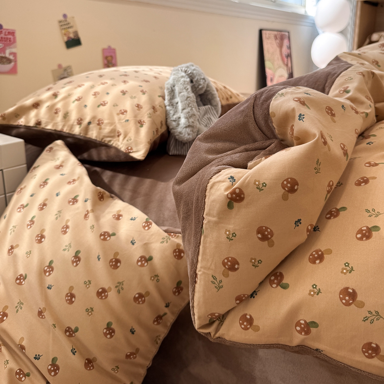 91家纺网 家纺一手货源 找家纺 怡家居 2025新款秋冬保暖全棉加绒四件套 小蘑菇