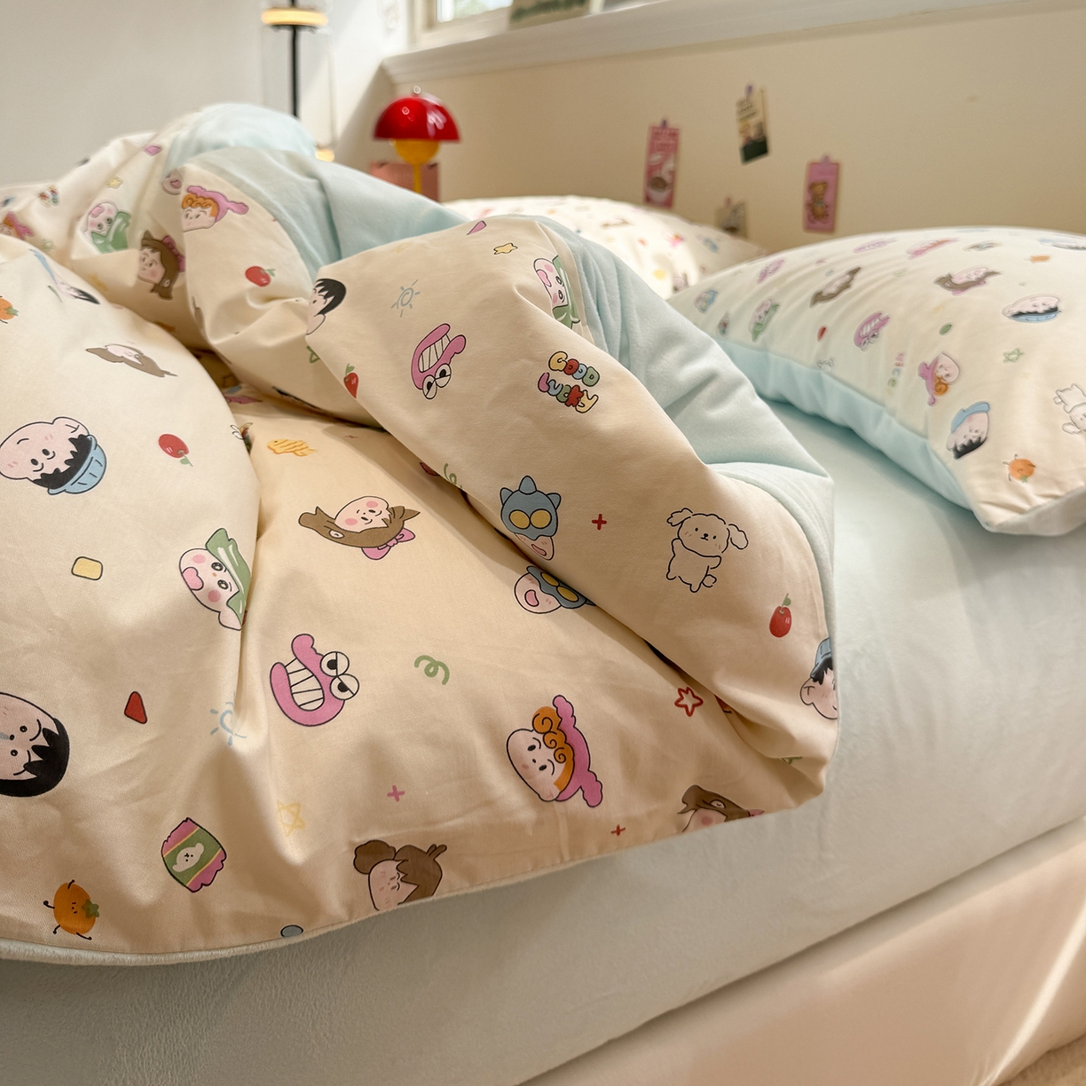 91家纺网 家纺一手货源 找家纺 怡家居 2025新款秋冬保暖全棉加绒四件套 蜡笔小新