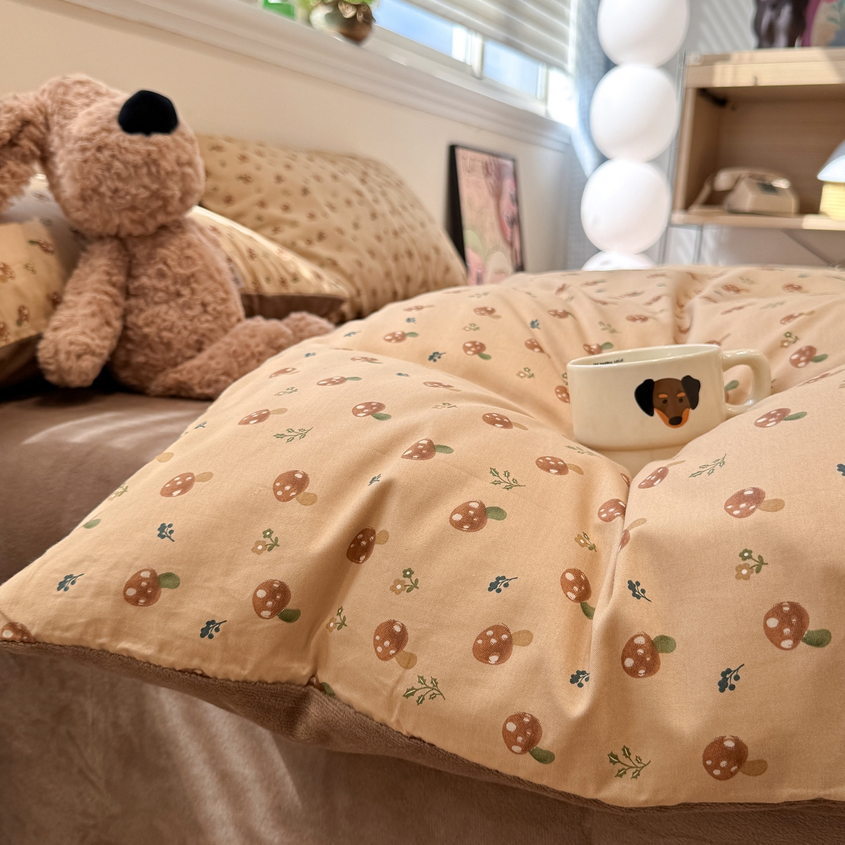 91家纺网 家纺一手货源 找家纺 怡家居 2025新款秋冬保暖全棉加绒四件套 小蘑菇