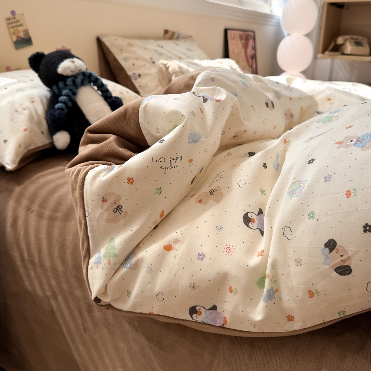 91家纺网 家纺一手货源 找家纺 怡家居 2025新款秋冬保暖全棉加绒四件套 QQ乐园