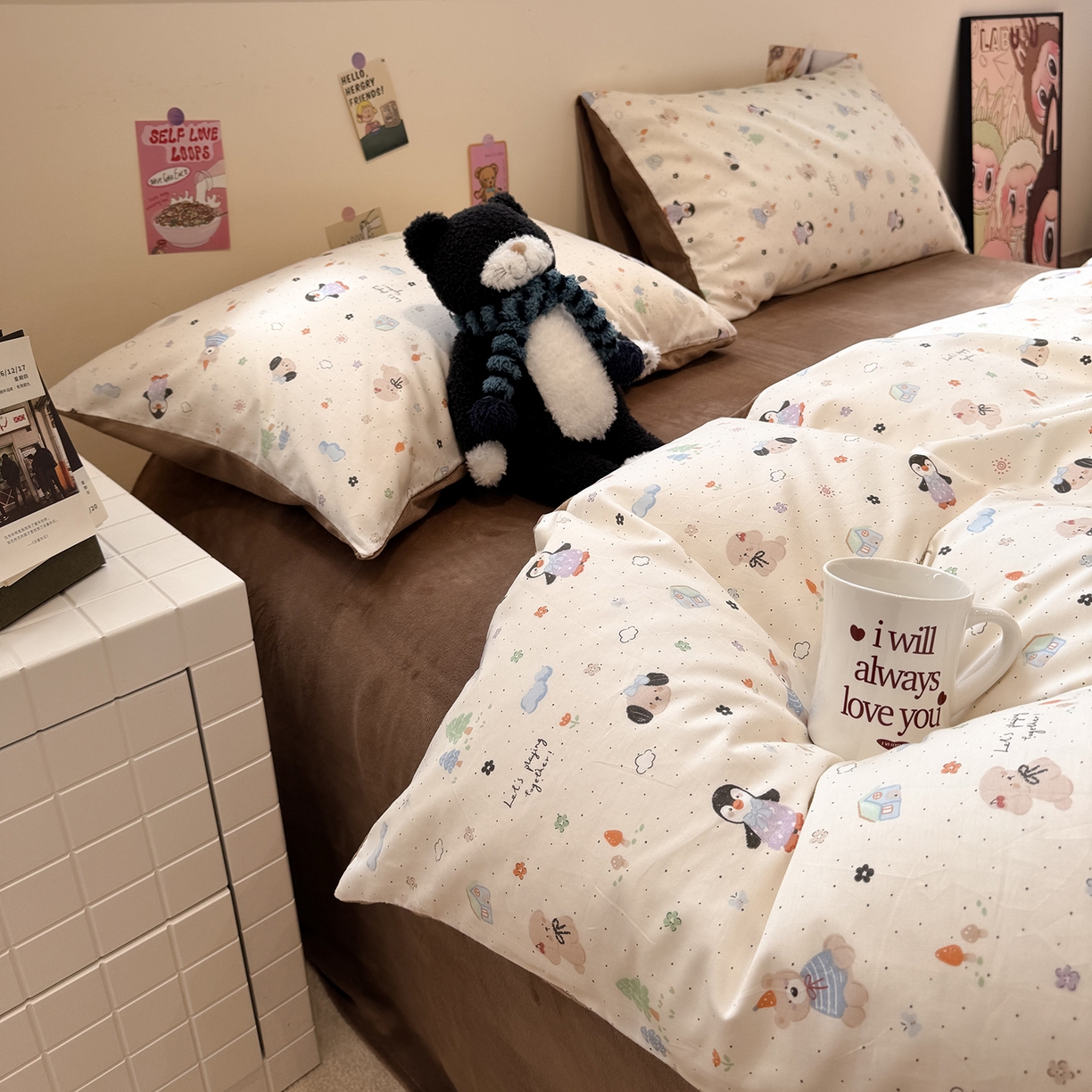 91家纺网 家纺一手货源 找家纺 怡家居 2025新款秋冬保暖全棉加绒四件套 QQ乐园