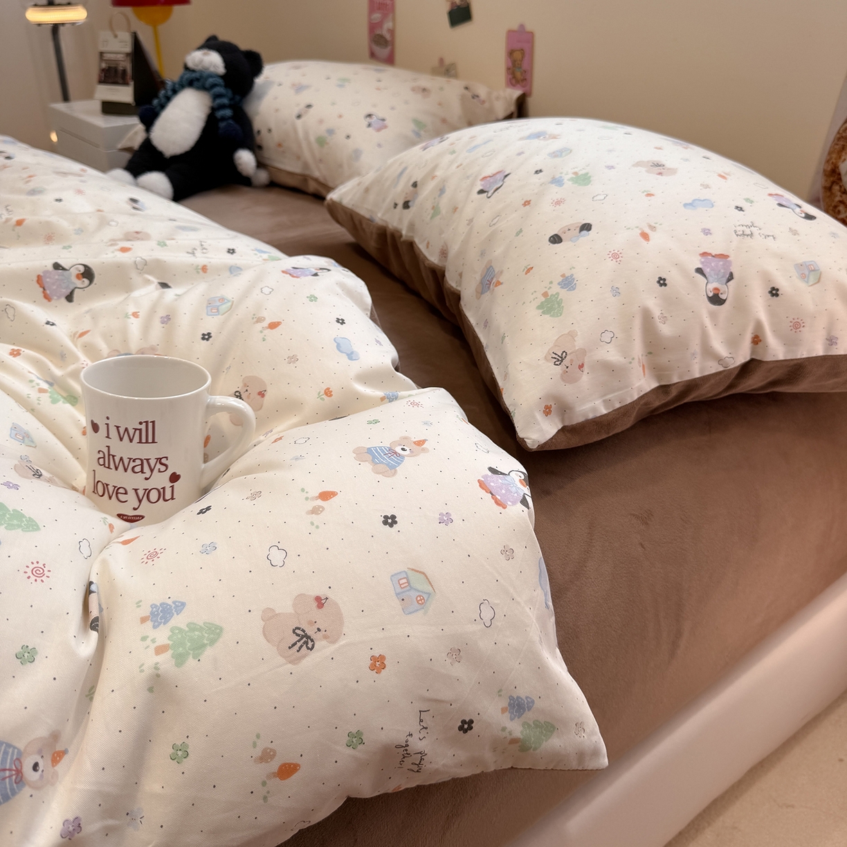 91家纺网 家纺一手货源 找家纺 怡家居 2025新款秋冬保暖全棉加绒四件套 QQ乐园