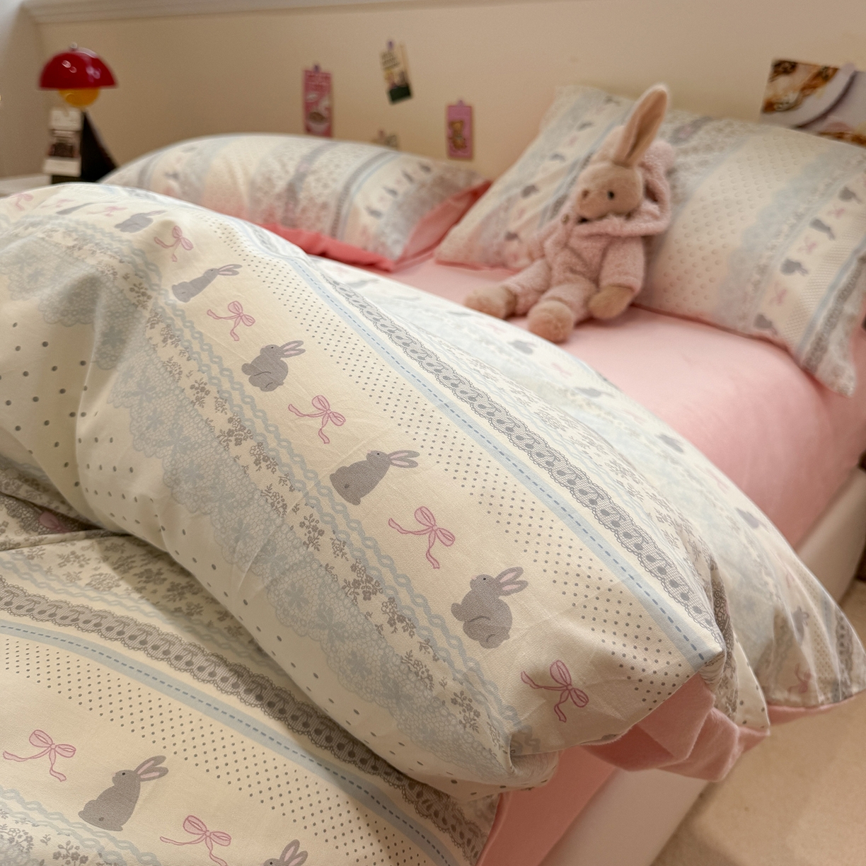 91家纺网 家纺一手货源 找家纺 怡家居 2025新款秋冬保暖全棉加绒四件套 花边兔