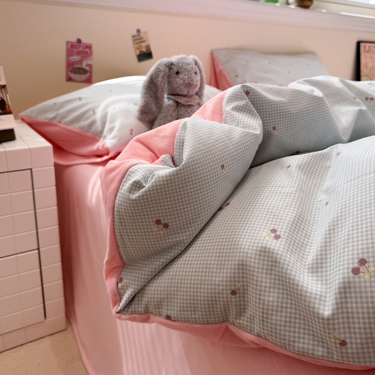 91家纺网 家纺一手货源 找家纺 怡家居 2025新款秋冬保暖全棉加绒四件套 小红果-蓝