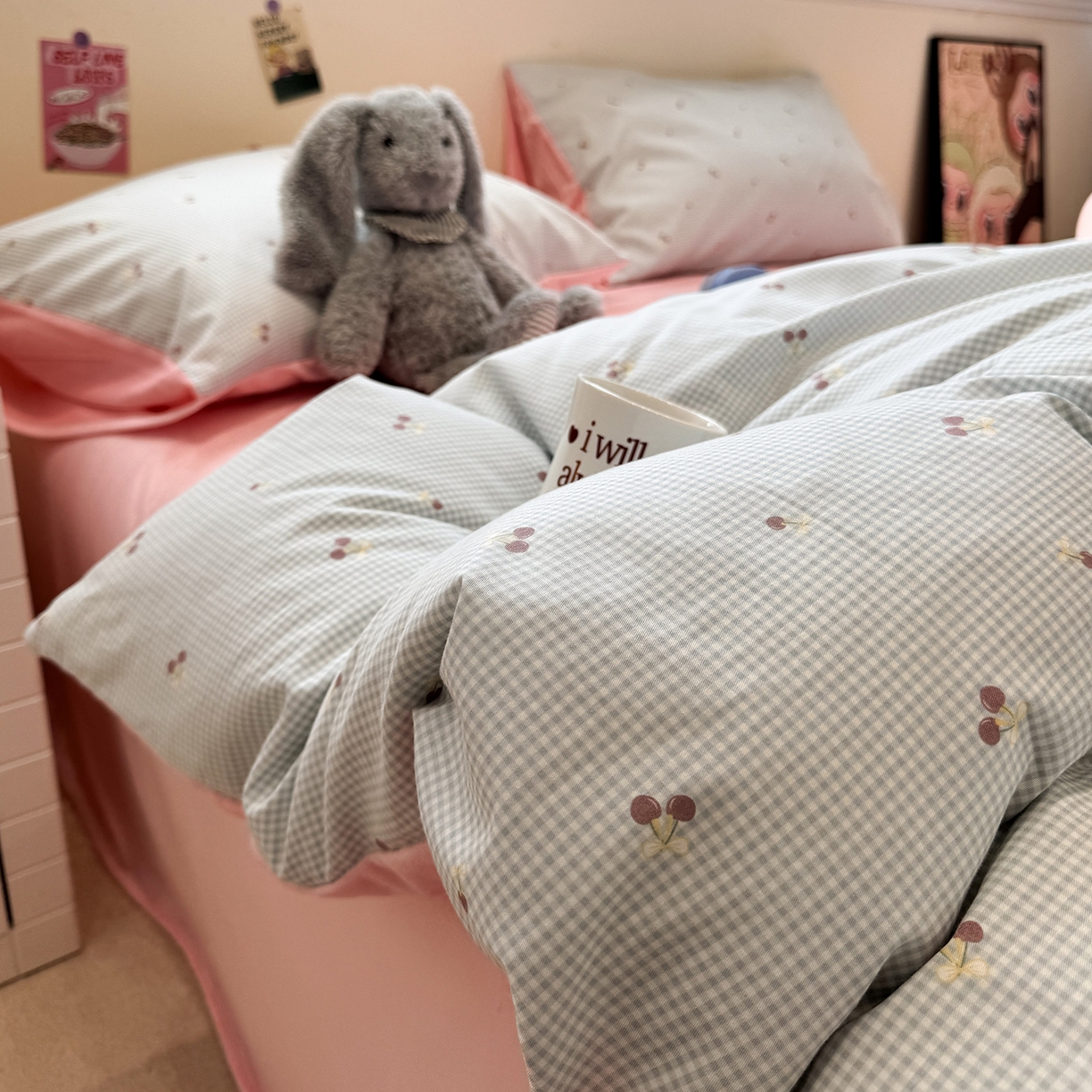 91家纺网 家纺一手货源 找家纺 怡家居 2025新款秋冬保暖全棉加绒四件套 小红果-蓝