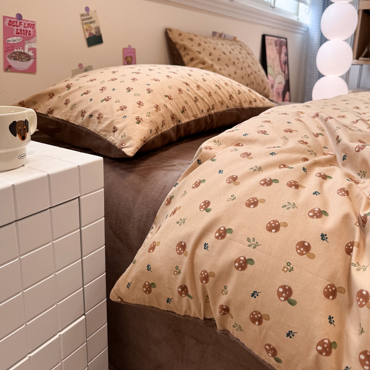 91家纺网 家纺一手货源 找家纺 怡家居 2025新款秋冬保暖全棉加绒四件套 小蘑菇