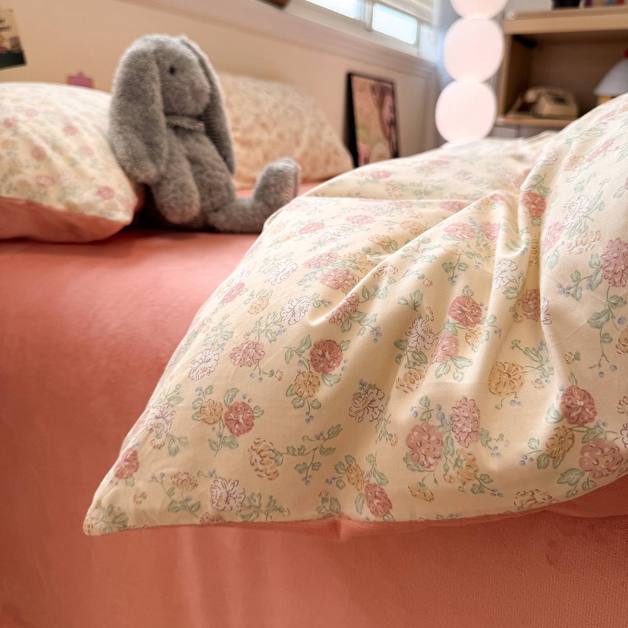 91家纺网 家纺一手货源 找家纺 怡家居 2025新款秋冬保暖全棉加绒四件套 爱丽花园