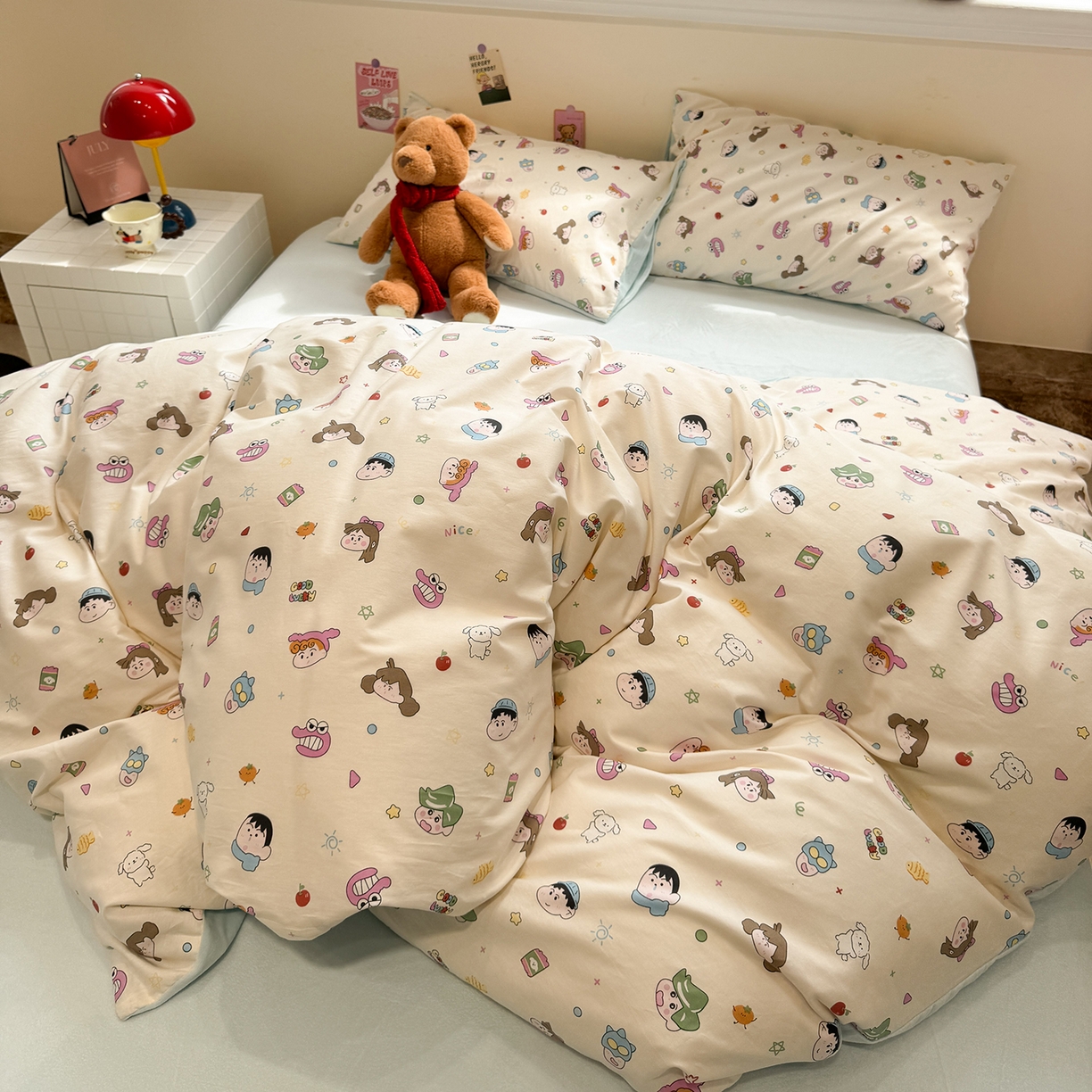 91家纺网 家纺一手货源 找家纺 怡家居 2025新款秋冬保暖全棉加绒四件套 蜡笔小新