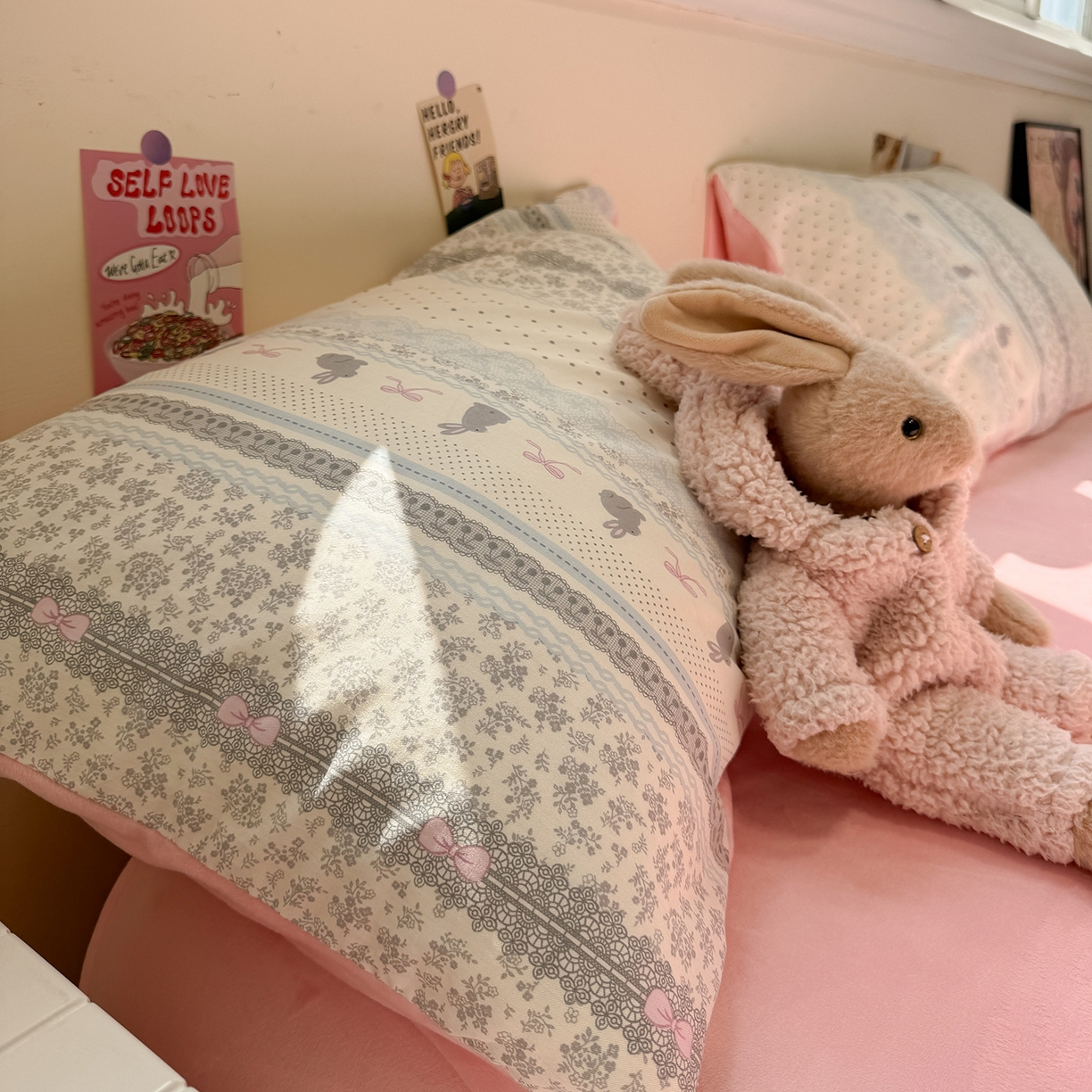 91家纺网 家纺一手货源 找家纺 怡家居 2025新款秋冬保暖全棉加绒四件套 花边兔