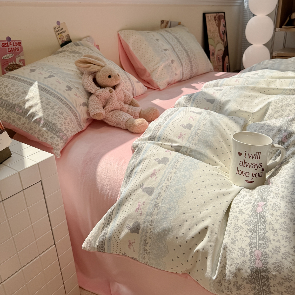 91家纺网 家纺一手货源 找家纺 怡家居 2025新款秋冬保暖全棉加绒四件套 花边兔