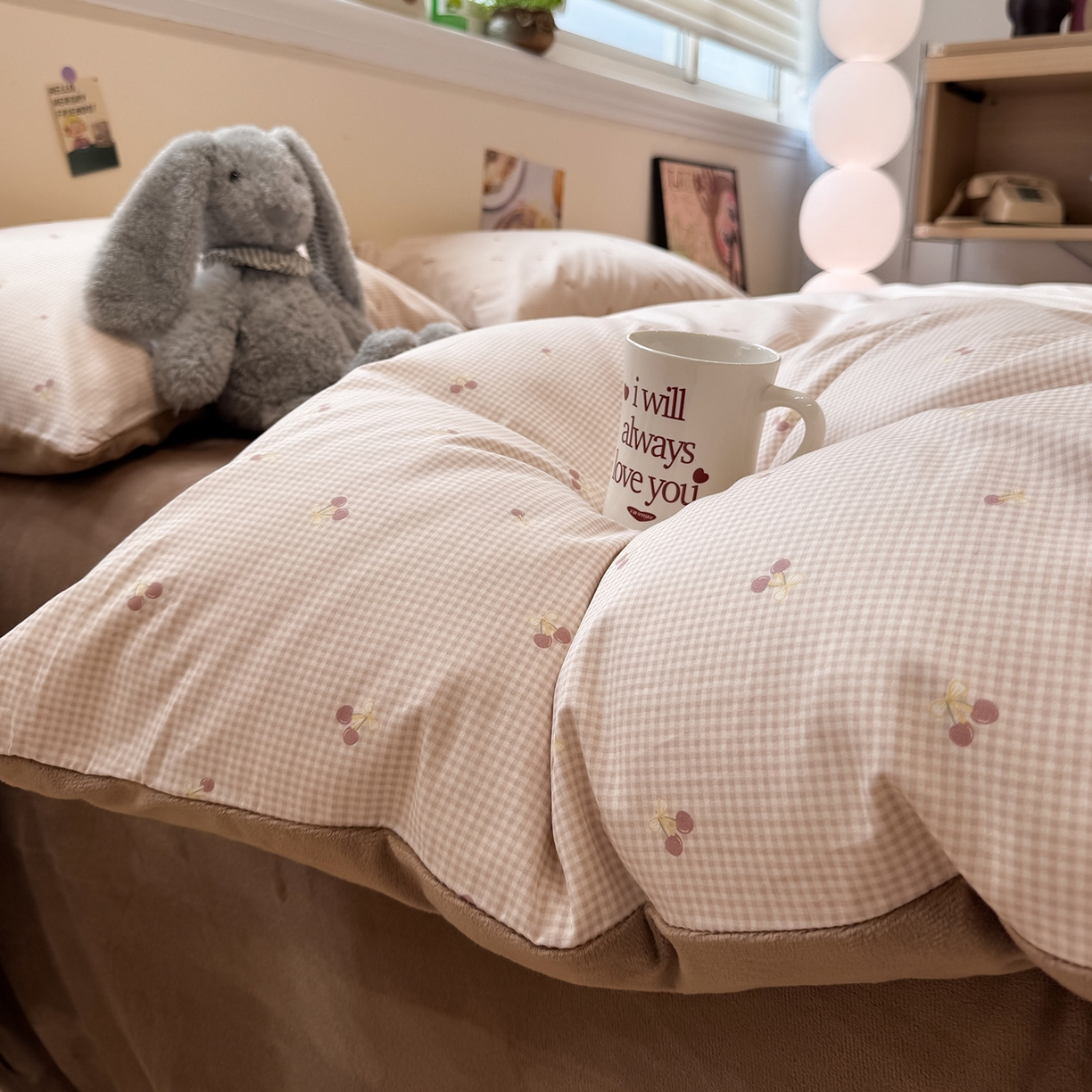 91家纺网 家纺一手货源 找家纺 怡家居 2025新款秋冬保暖全棉加绒四件套 小红果-咖