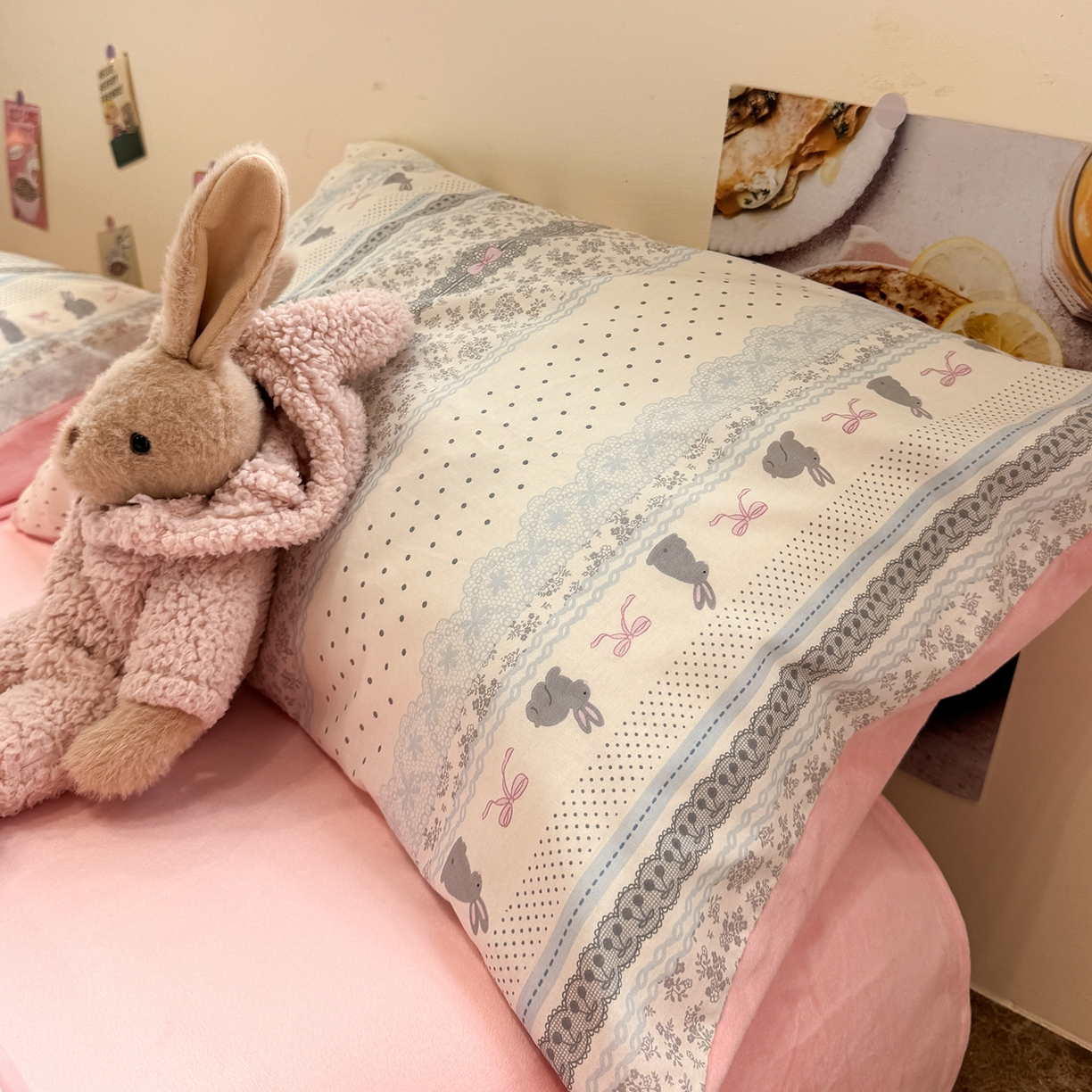 91家纺网 家纺一手货源 找家纺 怡家居 2025新款秋冬保暖全棉加绒四件套 花边兔