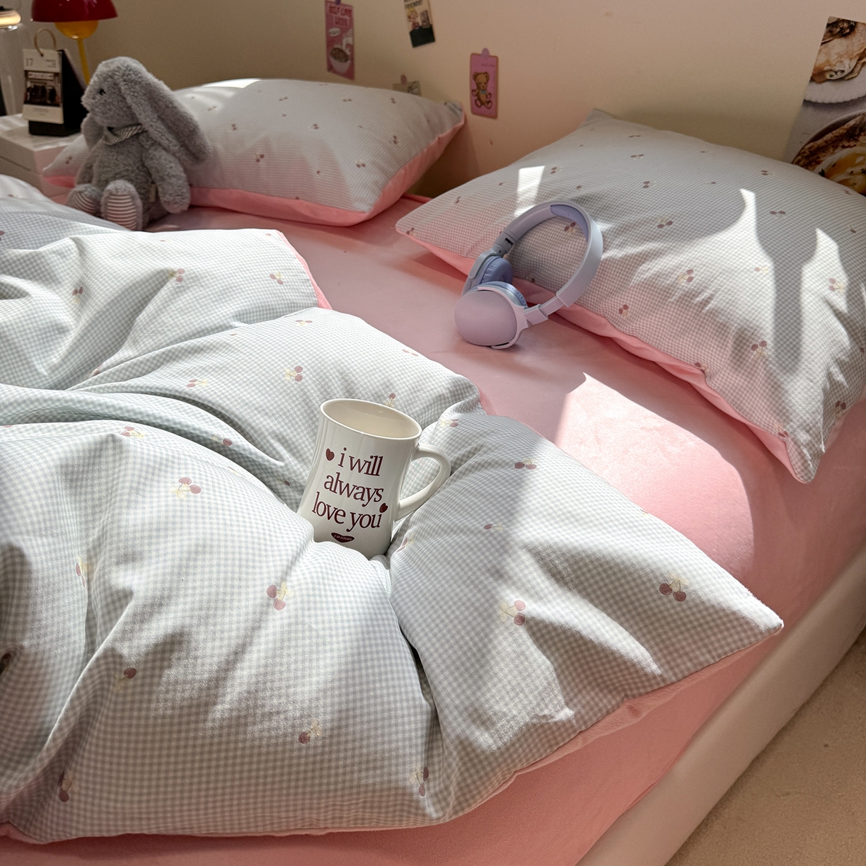 91家纺网 家纺一手货源 找家纺 怡家居 2025新款秋冬保暖全棉加绒四件套 小红果-蓝