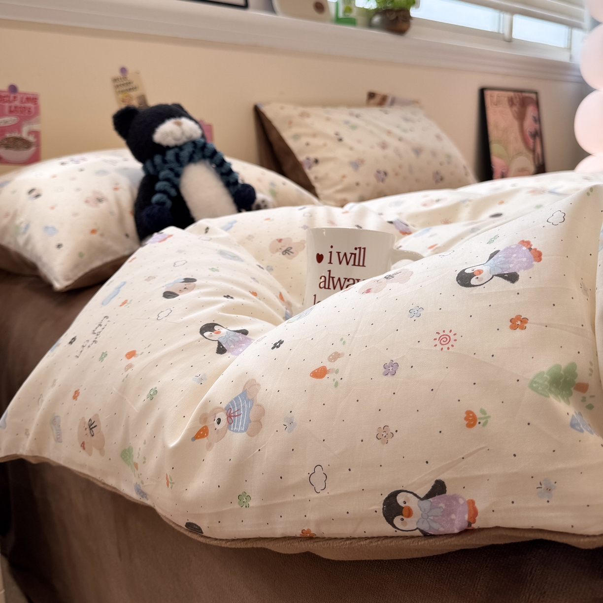 91家纺网 家纺一手货源 找家纺 怡家居 2025新款秋冬保暖全棉加绒四件套 QQ乐园