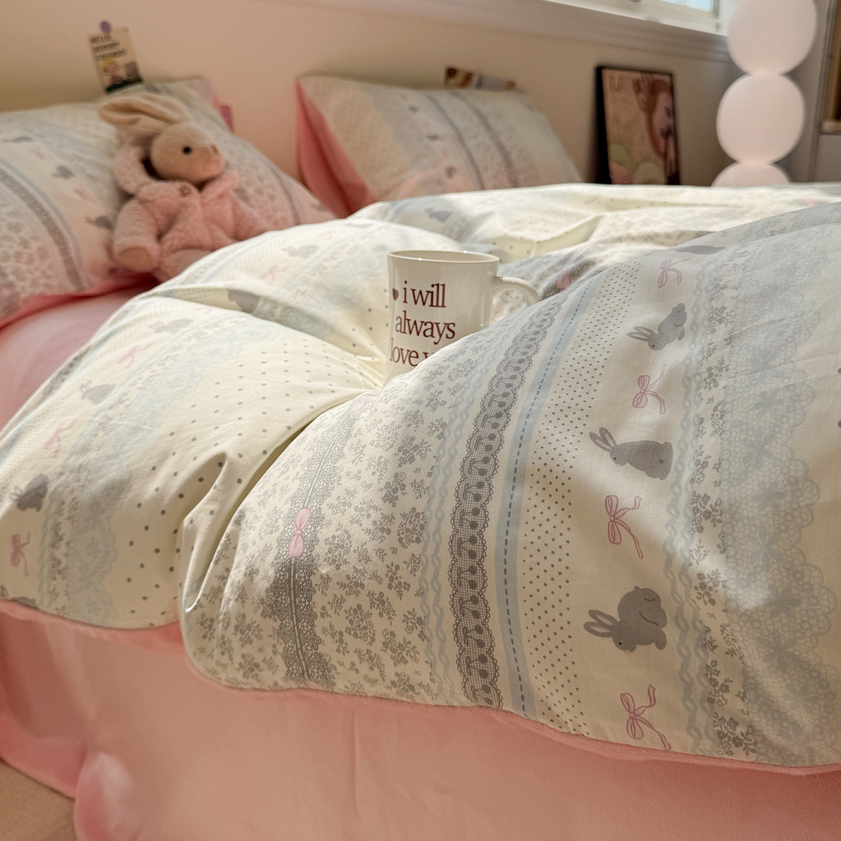 91家纺网 家纺一手货源 找家纺 怡家居 2025新款秋冬保暖全棉加绒四件套 花边兔