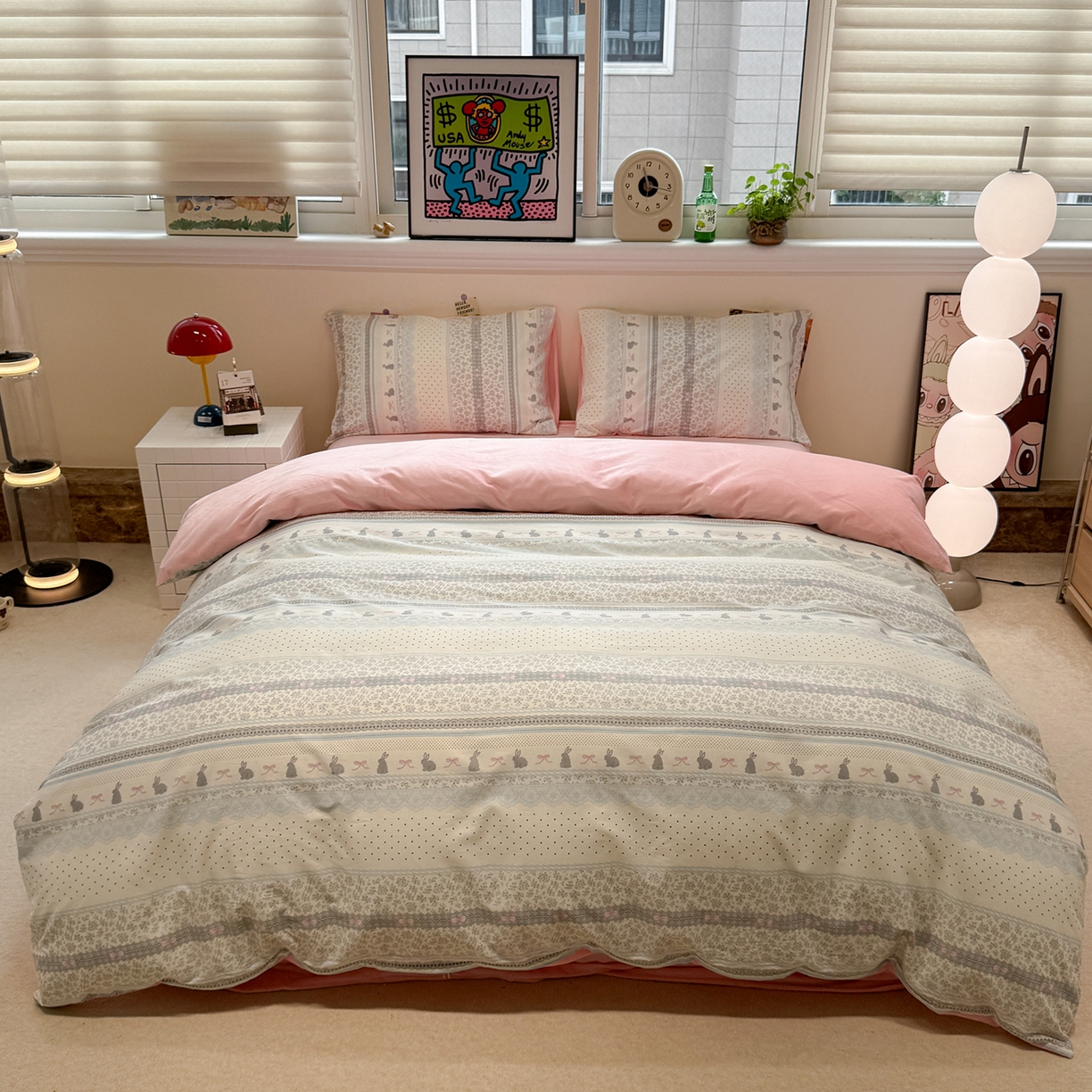 怡家居 2025新款秋冬保暖全棉加绒四件套 花边兔