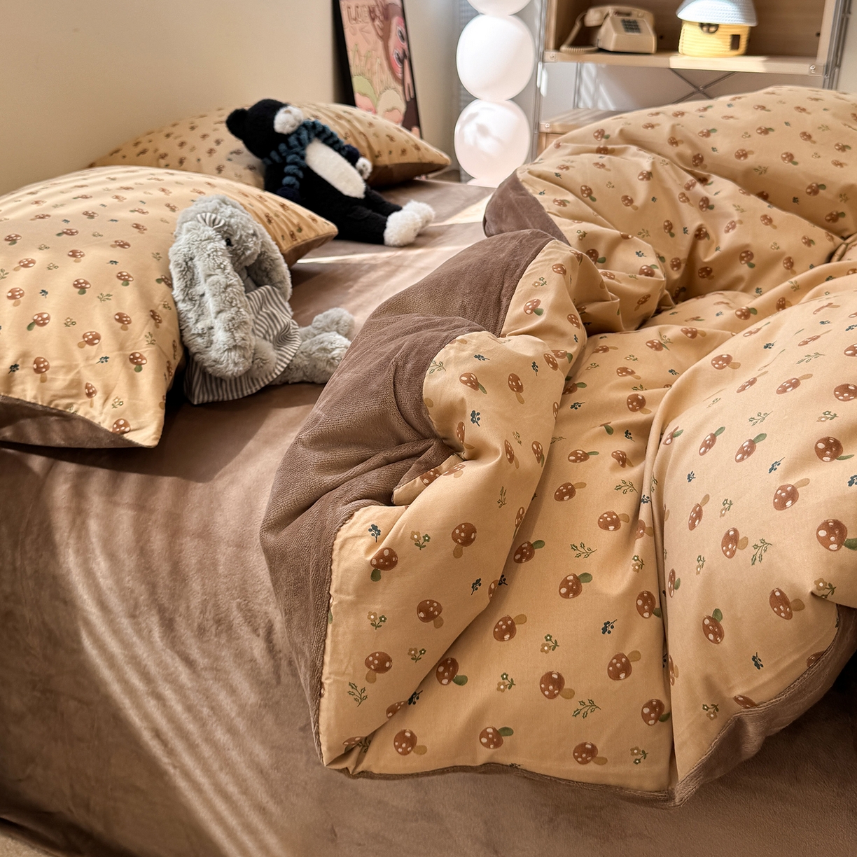 91家纺网 家纺一手货源 找家纺 怡家居 2025新款秋冬保暖全棉加绒四件套 小蘑菇