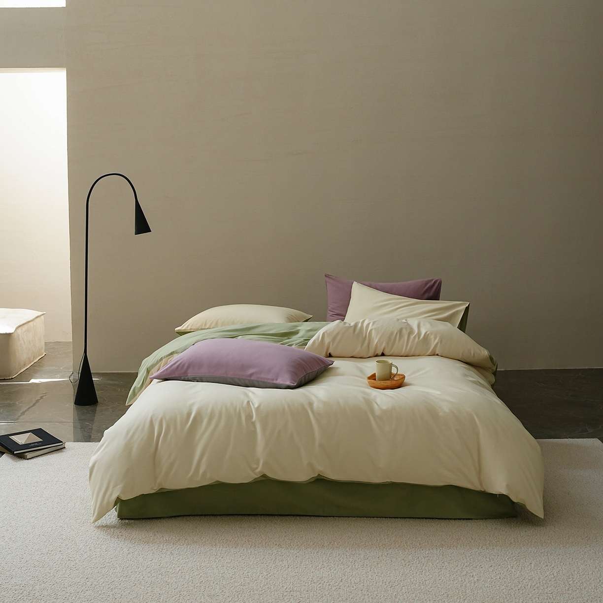 91家纺网 家纺一手货源 找家纺 （总）禾时 2025新款A类全棉贡缎磨毛纯色四件套（礼盒包装）-风格1