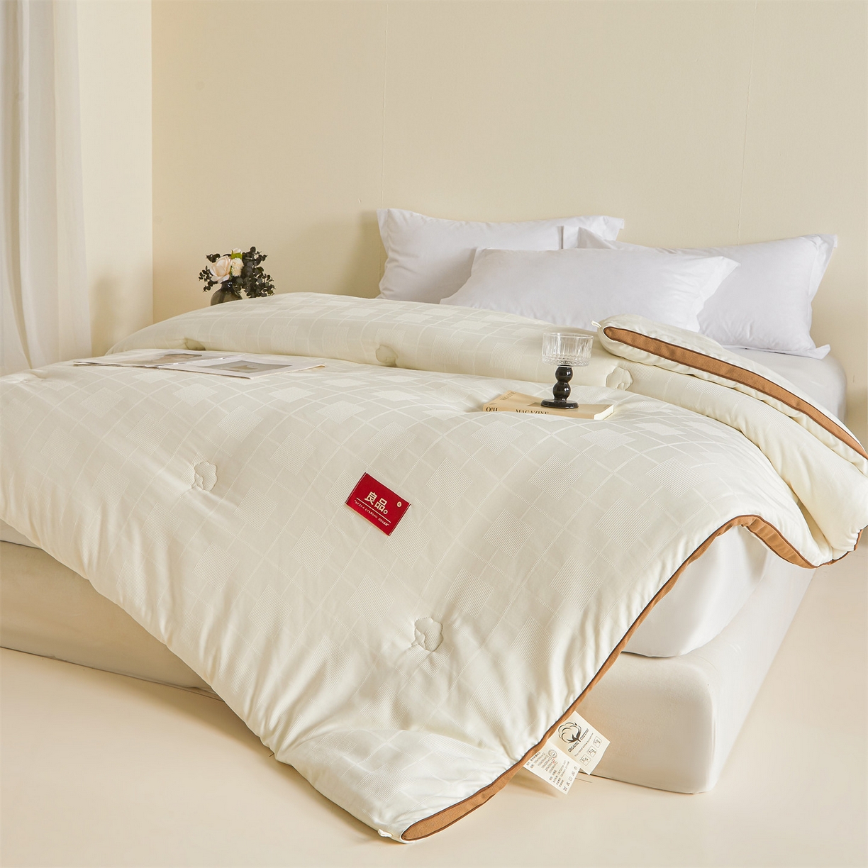 91家纺网 家纺一手货源 找家纺 梵蒂莎 2025新款提莱雅棉花被秋冬逸格被被子被芯-场景二 逸格-卡其