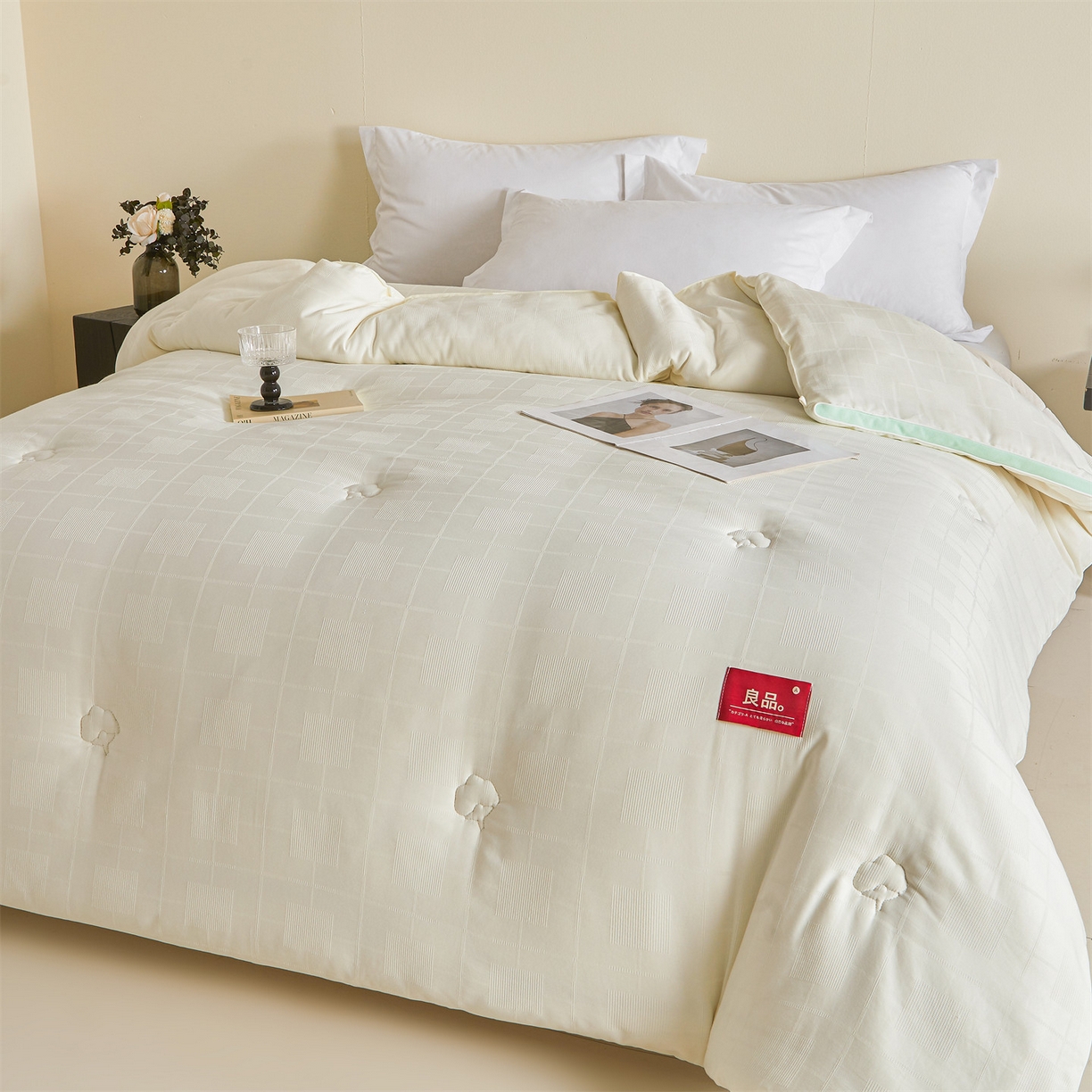 91家纺网 家纺一手货源 找家纺 梵蒂莎 2025新款提莱雅棉花被秋冬逸格被被子被芯-场景二 逸格-果绿