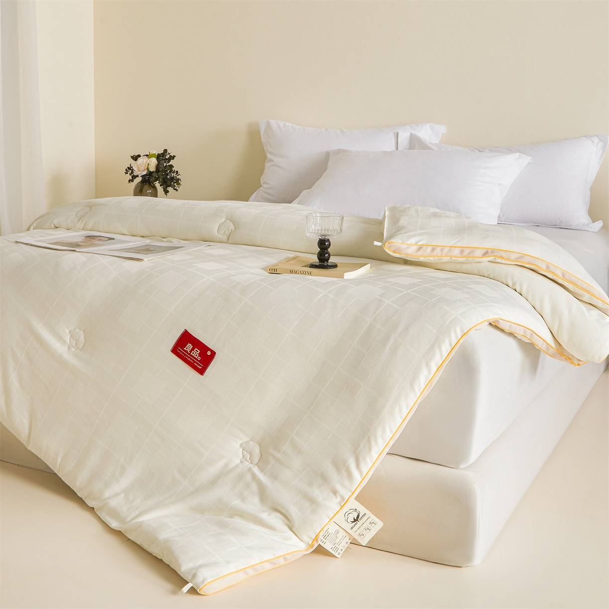 91家纺网 家纺一手货源 找家纺 梵蒂莎 2025新款提莱雅棉花被秋冬逸格被被子被芯-场景二 逸格-鹅黄