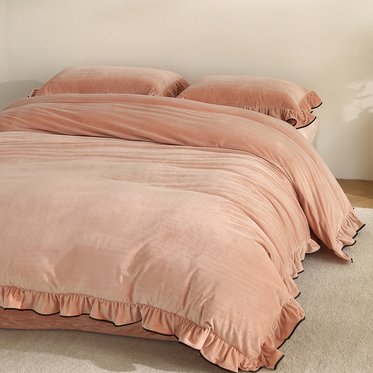 ONE TWO ONE 121 2025新款婴儿绒荷叶边四件套-戴安娜系列【提供买家秀】会员-20平台控价券后不得低于318/338元 戴安娜-茶粉