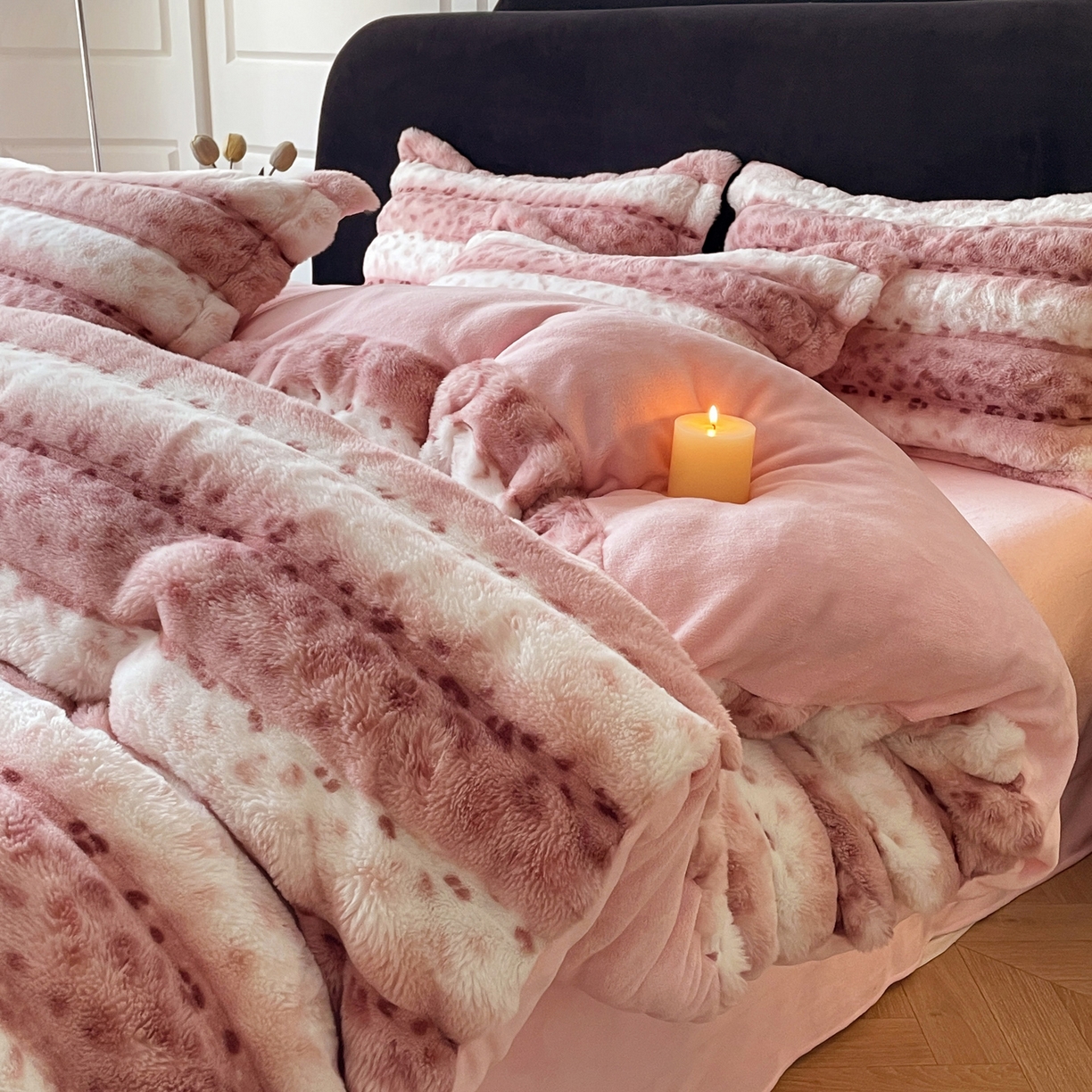 91家纺网 家纺一手货源 找家纺 （总）典曼家纺 2025新款加厚保暖兔绒四件套-豹纹系列