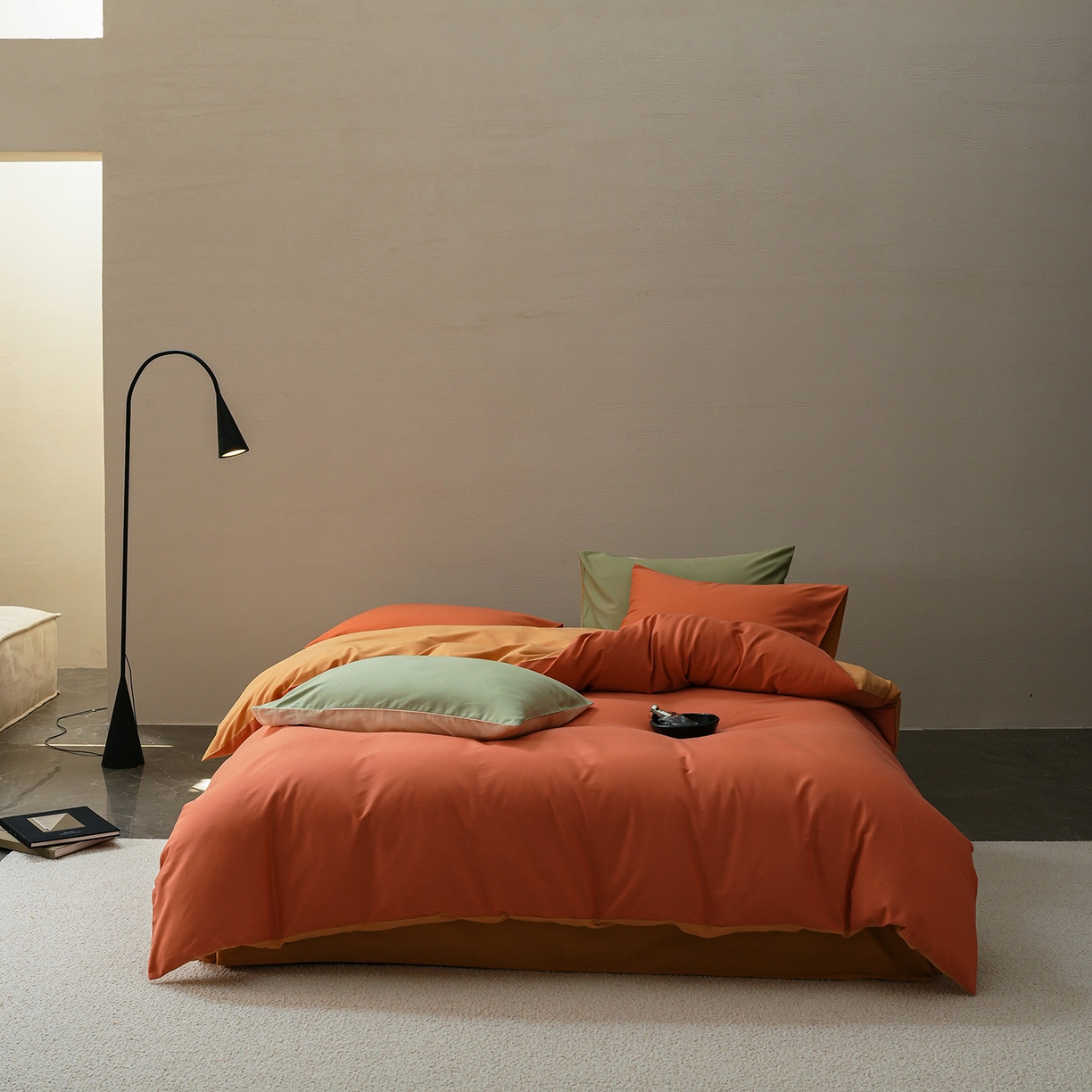 91家纺网 家纺一手货源 找家纺 （总）禾时 2025新款A类全棉贡缎磨毛纯色四件套（礼盒包装）-风格1